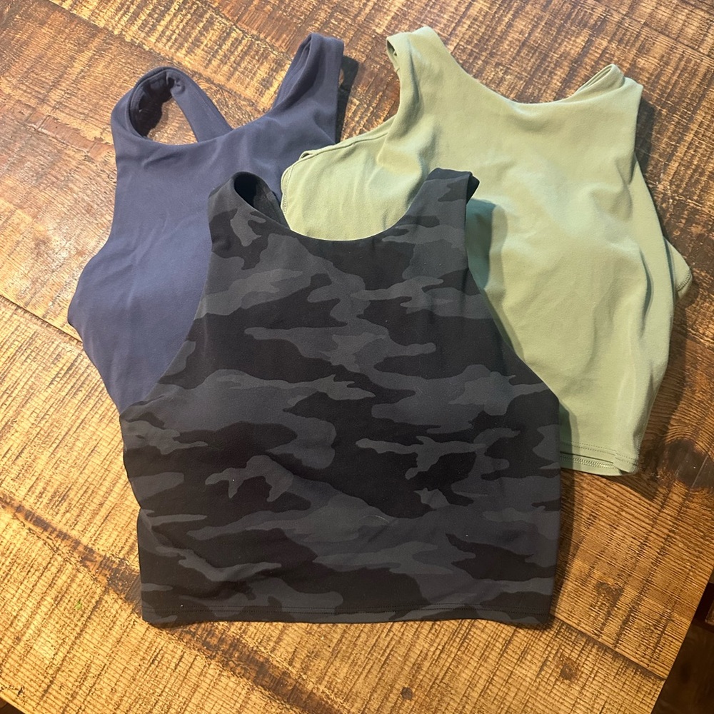 Set of Three Crop Tops - Camouflage, Blue, and Green